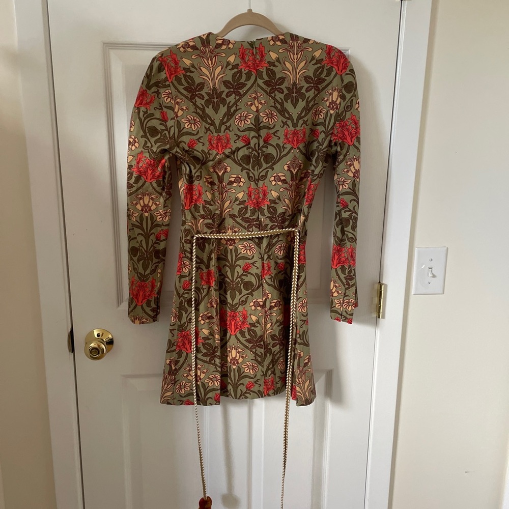 Zara Printed Floral Dress with Belt Linen Blend Size S New W/O Tags - Picture 6 of 7